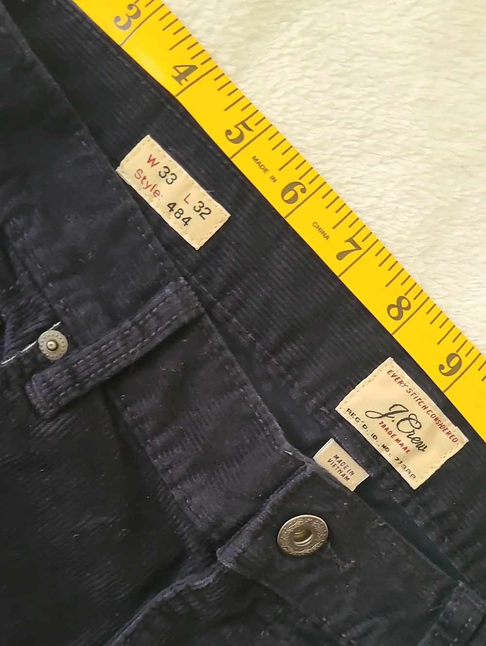 J. Crew Men's Sutton Navy Blue Slim Straight Corduroy Pants Jeans 33x32 Fall